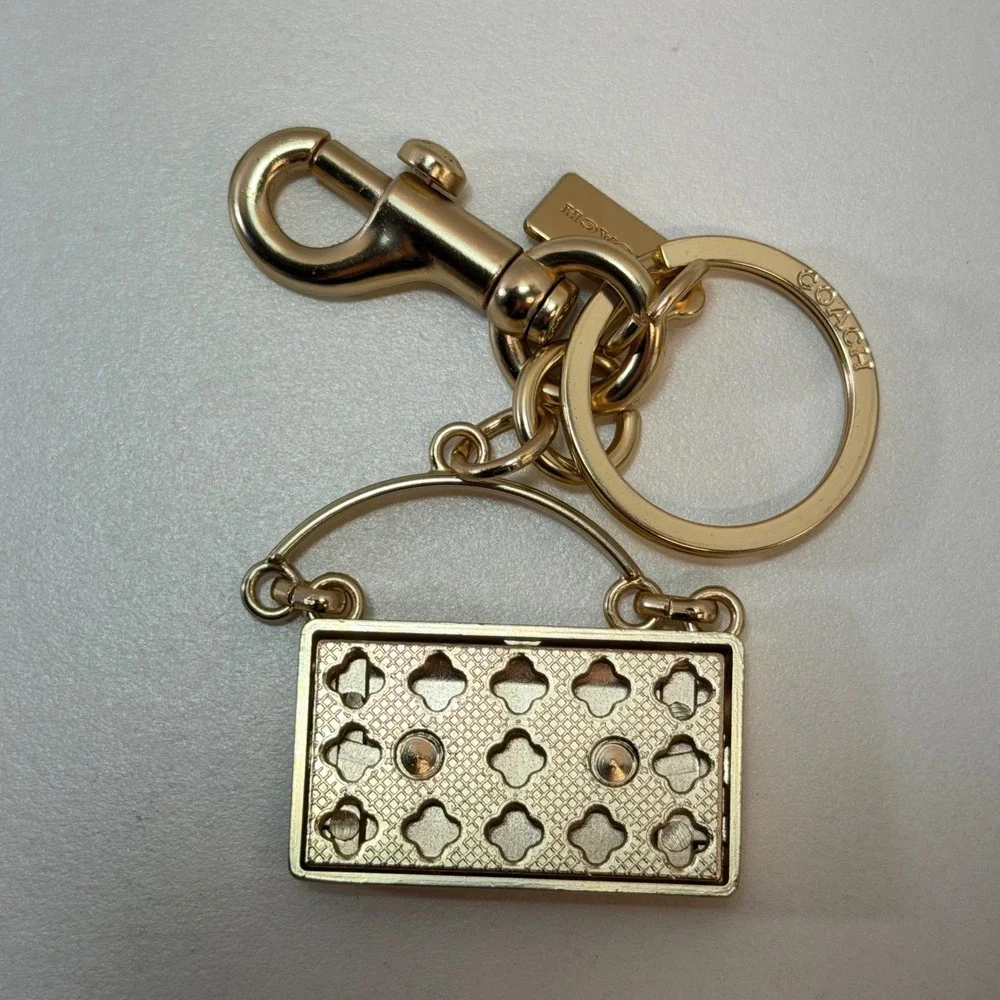 Coach Mini Tabby Bag Keychain Charm Gold Metal Logo Key Fob Box - Picture 2 of 9